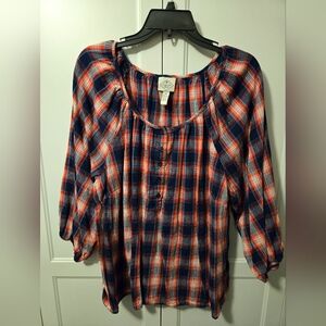 St John's Bay Plaid Blouse - Red and Blue Size 2X